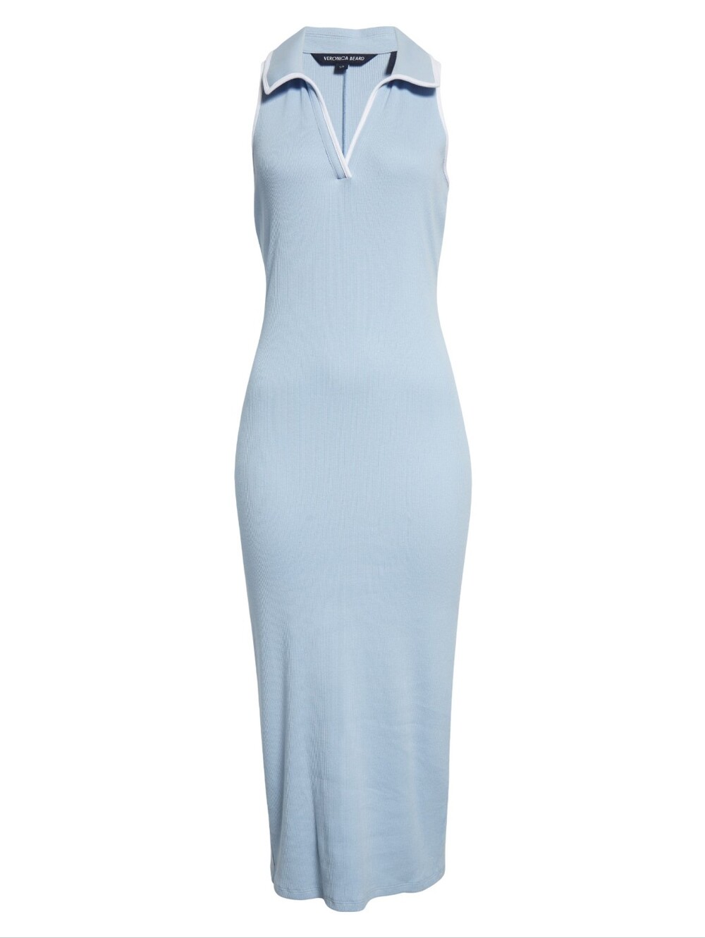Veronica Beard Darien Sleeveless Polo Jersey Ribbed Knit Dress Bluebell Small﻿